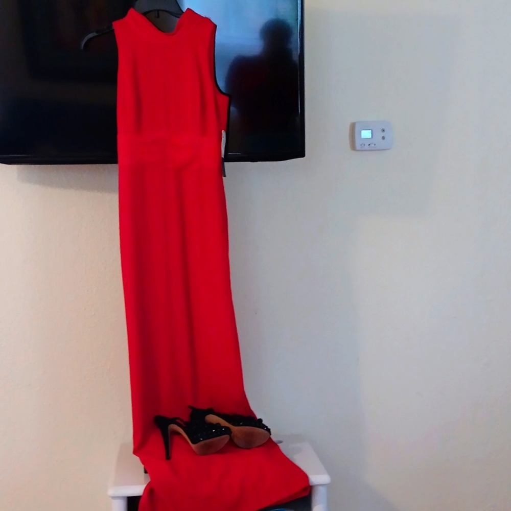 Garnet Red Sleeveless High Neck Aidan Mattox Dress Style 054473030